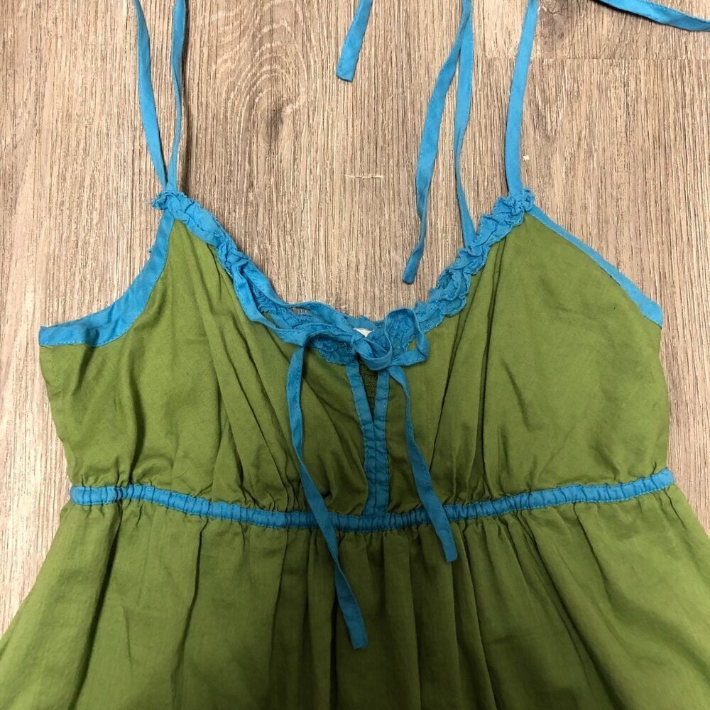 Vintage Y2K American Eagle Size 4 Baby Doll Dress Tier Ruffle Blue Green Cotton - Picture 5 of 11